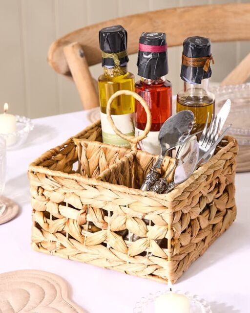 Dibor Traditional Style Water Hyacinth Indoor Storage Kitchen Cutlery Caddy Basket in Natural - Size: Medium - image 1