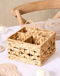 Dibor Traditional Style Water Hyacinth Indoor Storage Kitchen Cutlery Caddy Basket in Natural - Size: Medium - thumbnail 3