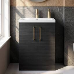 Balterley Bathroom Vanity Basin Unit, Brushed Brass Handles, 600mm, Wood Black - thumbnail 8