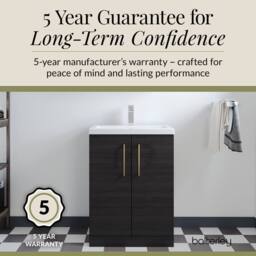 Balterley Bathroom Vanity Basin Unit, Brushed Brass Handles, 600mm, Wood Black - thumbnail 6