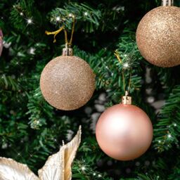 Melody Maison Set Of 10 Mixed Rose Gold Pink Glitter Baubles - thumbnail 6