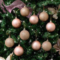 Melody Maison Set Of 10 Mixed Rose Gold Pink Glitter Baubles - thumbnail 2