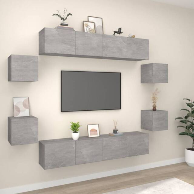 Berkfield Home 8 Piece TV Cabinet Set Concrete Grey Engineered Wood - image 1