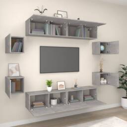 Berkfield Home 8 Piece TV Cabinet Set Concrete Grey Engineered Wood - thumbnail 3