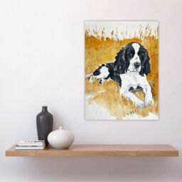 "Artery8 Dog Lover English Springer Spaniel in Wheat Field Wall Art Print in Mustard - Size: W12"" x H16""" - thumbnail 4