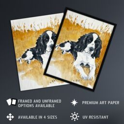 "Artery8 Dog Lover English Springer Spaniel in Wheat Field Wall Art Print in Mustard - Size: W12"" x H16""" - thumbnail 2