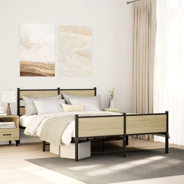 Berkfield Home Metal Bed Frame without Mattress Sonoma Oak 160x200 cm in Brown - image 1