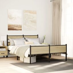 Berkfield Home Metal Bed Frame without Mattress Sonoma Oak 160x200 cm in Brown - thumbnail 1