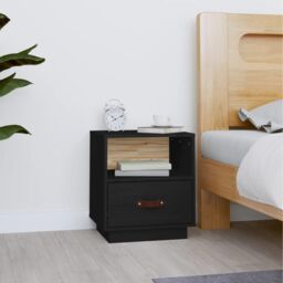 Berkfield Home Bedside Cabinet Black 40x34x45 cm Solid Wood Pine - Size: 40 x 34 x 45 cm