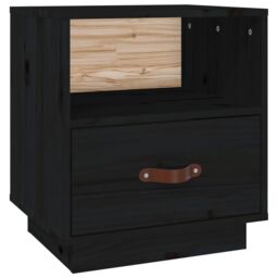 Berkfield Home Bedside Cabinet Black 40x34x45 cm Solid Wood Pine - Size: 40 x 34 x 45 cm - thumbnail 2