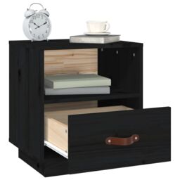 Berkfield Home Bedside Cabinet Black 40x34x45 cm Solid Wood Pine - Size: 40 x 34 x 45 cm - thumbnail 5