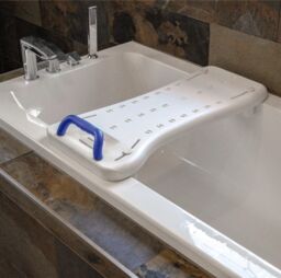 mysmartbuy Swivel Seat Bath Board - Width Adjustable Multi-Purpose Rotating Turntable Seat with Handle Grip, Water Drainage Holes & Soap Dish in White - thumbnail 2
