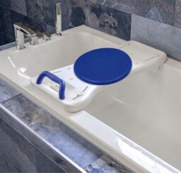 mysmartbuy Swivel Seat Bath Board - Width Adjustable Multi-Purpose Rotating Turntable Seat with Handle Grip, Water Drainage Holes & Soap Dish in White