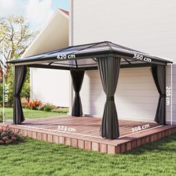 OUTSUNNY Hardtop Gazebo Canopy with Mosquito Netting & Curtains in Black - thumbnail 3