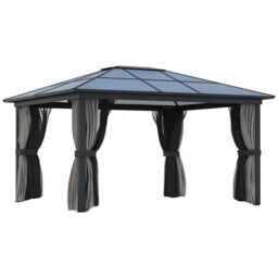 OUTSUNNY Hardtop Gazebo Canopy with Mosquito Netting & Curtains in Black - thumbnail 2