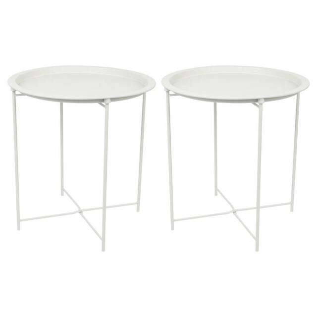Harbour Housewares Round Steel Tray Tables - Set of 2 in White - image 1