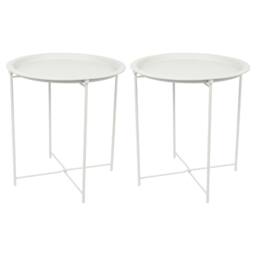 Harbour Housewares Round Steel Tray Tables - Set of 2 in White - thumbnail 1