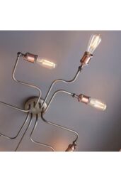 Netlighting Hal Large Industrial Style Multi Arm Flush Light Aged Pewter & Copper with Adjustable Heads in Brown - thumbnail 6