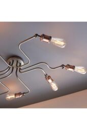 Netlighting Hal Large Industrial Style Multi Arm Flush Light Aged Pewter & Copper with Adjustable Heads in Brown - thumbnail 5