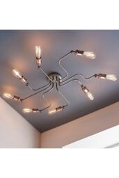 Netlighting Hal Large Industrial Style Multi Arm Flush Light Aged Pewter & Copper with Adjustable Heads in Brown - thumbnail 4
