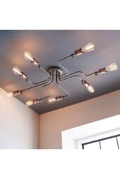 Netlighting Hal Large Industrial Style Multi Arm Flush Light Aged Pewter & Copper with Adjustable Heads in Brown - thumbnail 2