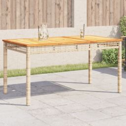 Berkfield Home Garden Table Beige 140x80x75 cm Poly Rattan Acacia Wood - Size: 140 x 80 x 75 cm