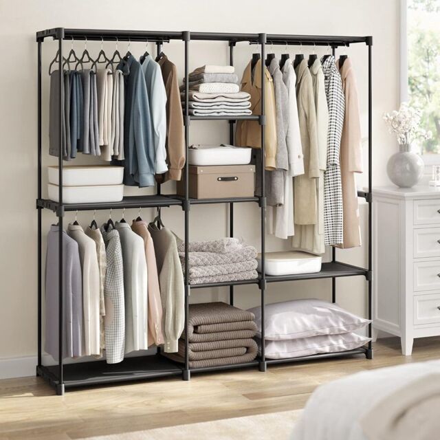 SONGMICS Open Clothes Rack Freestanding with Rails Fabric Shelves in Black - image 1