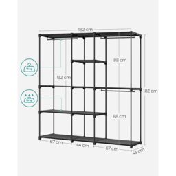 SONGMICS Open Clothes Rack Freestanding with Rails Fabric Shelves in Black - thumbnail 2