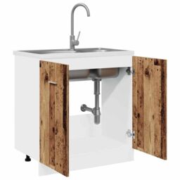 Berkfield Home Sink Bottom Cabinet Lyon Old Wood 80x46x81.5 cm Engineered Wood in Brown - thumbnail 4