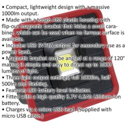 Loops Rechargeable Pocket Floodlight - 10W COB LED - Built In Power Bank - 1000 Lumens - thumbnail 2
