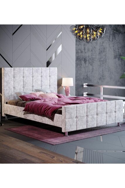 Home Discount Vida Designs Valentina Double Bed Frame Velvet Fabric UKFR Storage in Silver - image 1