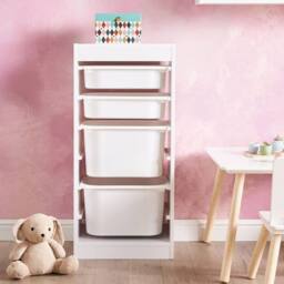 Wyld and Coco Kids Shelf with 4 Plastic Boxes White - thumbnail 1