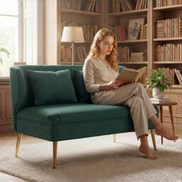 HOMCOM 2 Seater Sofa, Small Sofa with Wing Back, Thick Seat, Dark Green - thumbnail 1