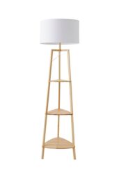 ValueLights Hiru Natural 3 Tier Wooden Shelf Floor Lamp with Large Drum Shade in White - thumbnail 6