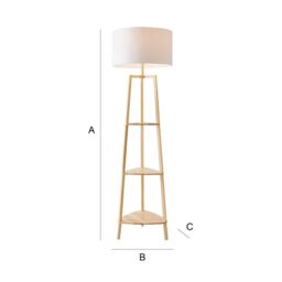 ValueLights Hiru Natural 3 Tier Wooden Shelf Floor Lamp with Large Drum Shade in White - thumbnail 7