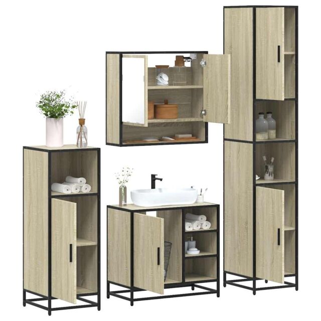 Berkfield Home 4¬†Piece Bathroom Furniture Set¬†Sonoma Oak Engineered Wood in Brown - image 1