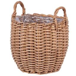 Wyld and Coco Set of 3 Brown PE Rattan Round Plant Baskets with Handles - thumbnail 6