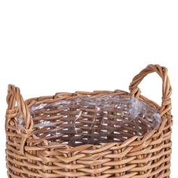 Wyld and Coco Set of 3 Brown PE Rattan Round Plant Baskets with Handles - thumbnail 7