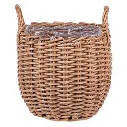Wyld and Coco Set of 3 Brown PE Rattan Round Plant Baskets with Handles - thumbnail 5