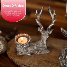Marco Paul 2pc Silver Stag Christmas Tea Light Candle Holder Set - thumbnail 8