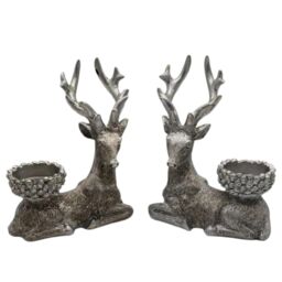 Marco Paul 2pc Silver Stag Christmas Tea Light Candle Holder Set - thumbnail 3