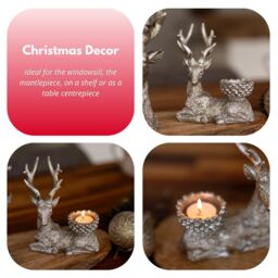 Marco Paul 2pc Silver Stag Christmas Tea Light Candle Holder Set - thumbnail 6