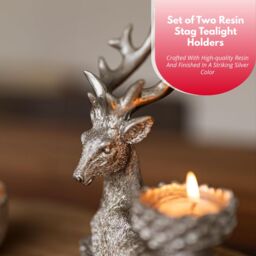 Marco Paul 2pc Silver Stag Christmas Tea Light Candle Holder Set - thumbnail 5