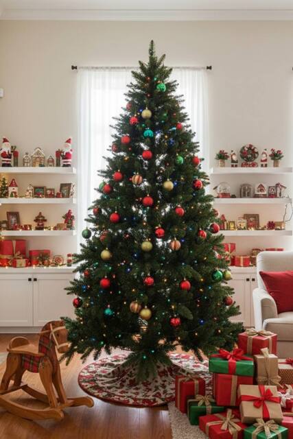 Living and Home 4FT/1.2M Artificial Christmas Tree with RGB Lights & Wood Stand in Green - image 1