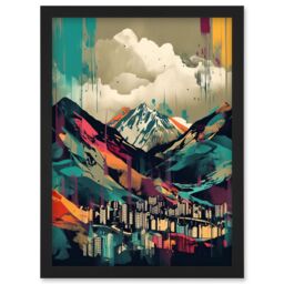 Artery8 Ben Nevis & Fort William Modern Bold Landscape Artwork Framed Wall Art Print A4 in Black - thumbnail 1