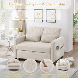 Rolipo Beige Cotton Linen Sleeper Sofa Two Seater Pull Out Sofa Bed - thumbnail 7