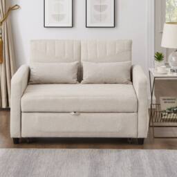 Rolipo Beige Cotton Linen Sleeper Sofa Two Seater Pull Out Sofa Bed - thumbnail 3