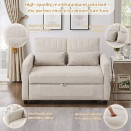 Rolipo Beige Cotton Linen Sleeper Sofa Two Seater Pull Out Sofa Bed - thumbnail 8