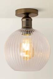 ValueLights Maddison Clear Rib Glass Globe Flush Ceiling Light with Filament Bulb in Bronze - thumbnail 3