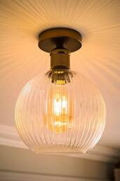 ValueLights Maddison Clear Rib Glass Globe Flush Ceiling Light with Filament Bulb in Bronze - thumbnail 1
